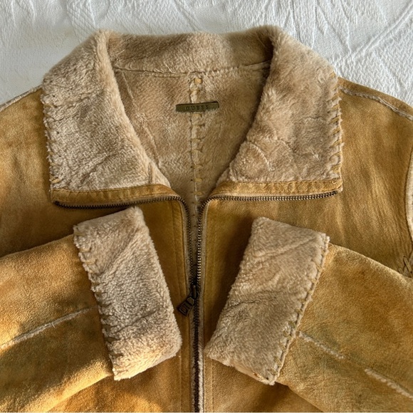 Y2K Guess Suede Jacket Women's Medium Faux Shearling Lace Trim Vintage 90's - Picture 2 of 16